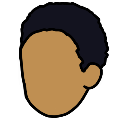 a 3/4 view of a featureless oval face with golden brown skin and a very short black afro hairstyle
